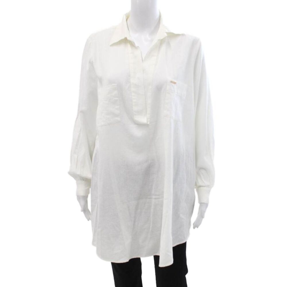 Melissa Odabash Womens Tunic Blouse Collared Long Sleeve White Size XS